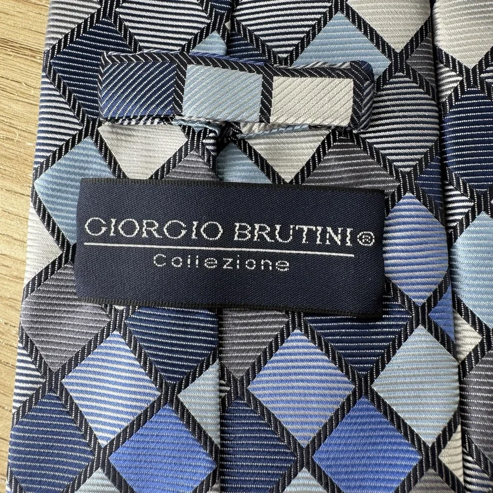 Giorgio Brutini Collezione‎ Collection Blue Plaid Diamonds Necktie Mens Tie